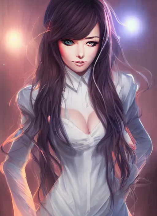 Image similar to beautiful portrait of a Lawyer who looks like Celestia Ralgris anime, character design by Ross Tran, artgerm detailed, soft lighting