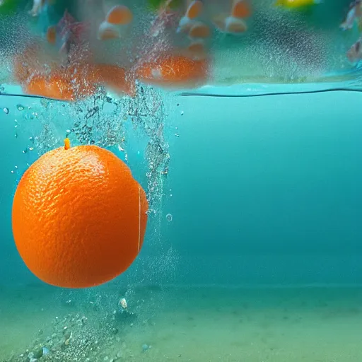 Image similar to 🍊 fruit, splash underwater! photoshop edit, golden ratio