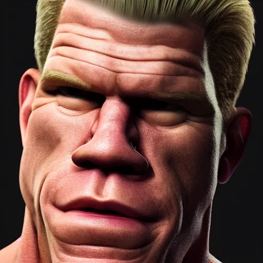 Image similar to john cena and ron perlman's lovechild realistic hyperrealistic 4 k resolution 8 k resolution highly detailed very detailed extremely detailed hd quality detailed face very detailed face extremely detailed face trending on artstation
