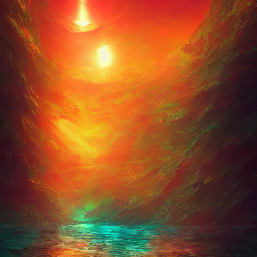 Image similar to an # illustration of submerging sun, psychedelic, by yoshitaka amano and alena aenami, trending on artstation, nvidia, matte painting, unreal engine