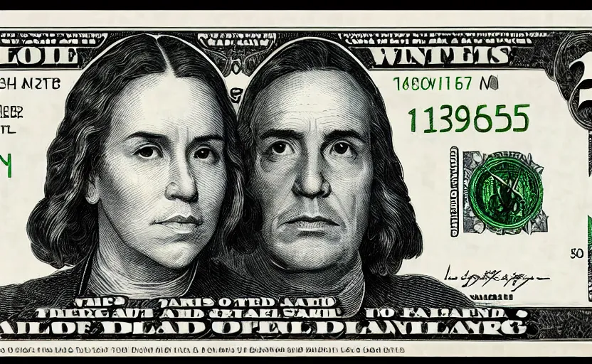 Image similar to reylo kissing, american dollar bill