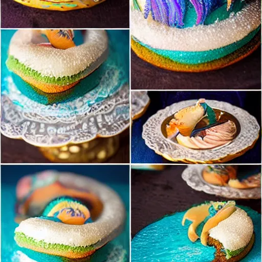 Image similar to mermaid cake, advertisement, food photography,