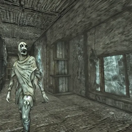 Prompt: the ghost in skyrim, horror, creepypasta