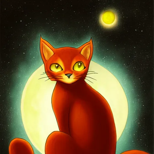 Image similar to Firestar and Ravenpaw sitting next to each other looking into the Moon, Warrior cats, Back side view, Erin Hunter, wholesome, high detail, forest scenery, Moon view, illustration of 2 cats, trending on artstation, beautiful Paintings