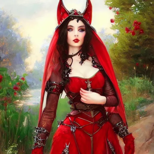 Image similar to Gothic elf princess in red dragon armor by Konstantin Razumov H 832