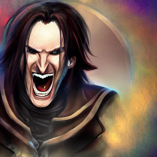 Image similar to Evil Matt Mercer, diabolical laugh, digital painting, 8k