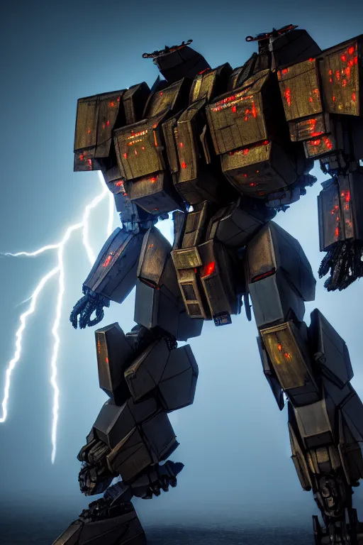 Prompt: hyper detailed 8 k cinematic still, rendering with volumetric lightning and ray tracing, show case of a skinny full body aggressive armored core, weathering armor plating, decipticon armor plating, aggressive head, endoekeleton exposure