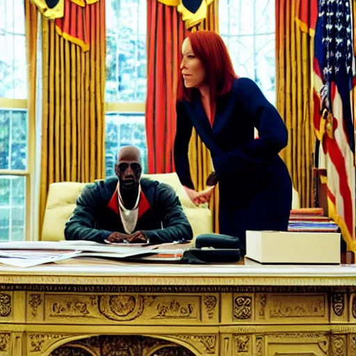 Image similar to Jen Psaki and Tupac Shakur acting fools high on LEAN in the oval office , Photograph By Rineke Dijkstra; by Yoichi Okamoto