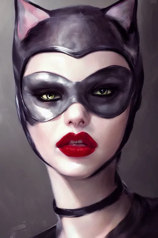 Image similar to beautiful aesthetic portrait of 1990’s Catwoman by wlop and Julia Razumova, headshot, deviantArt, trending on artstation, artstation HQ