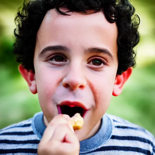 Image similar to fred savage eating a pickle, ( sony a 7 r iv, symmetric balance, polarizing filter, photolab, lightroom, 4 k, dolby vision, photography awardm, voque, perfect face )