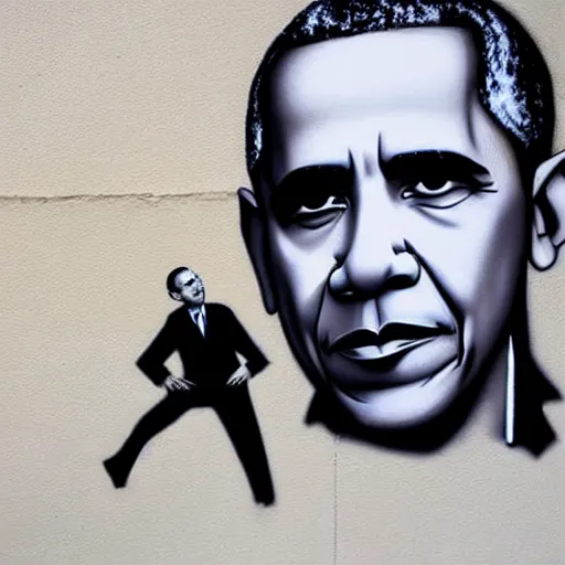 Prompt: obama as a banksy painting