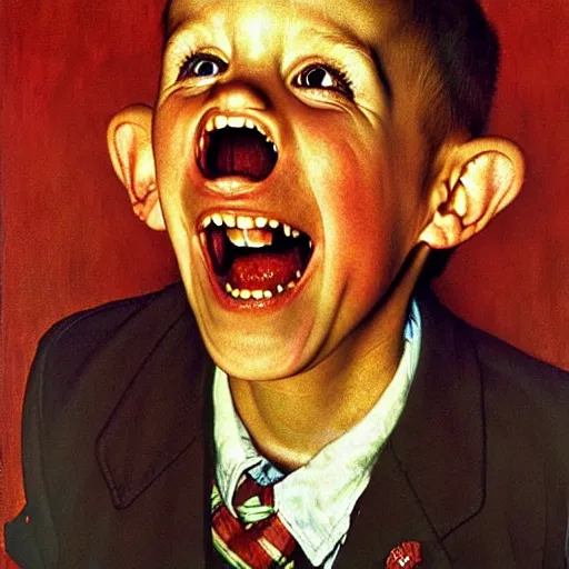 Image similar to monster of madness. by norman rockwell, hyperrealistic photorealism acrylic on canvas, resembling a high - resolution photograph