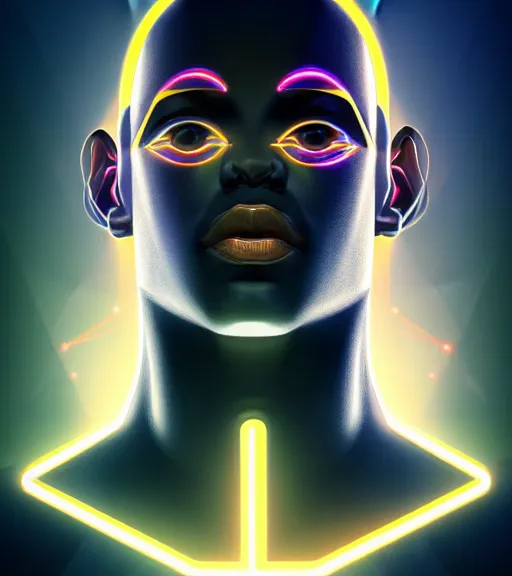 Image similar to symmetry!! egyptian god of technology, solid cube of light, hard edges, product render retro - futuristic poster scifi, lasers and neon circuits, brown skin handsome egyptian god, intricate, elegant, highly detailed, digital painting, artstation, concept art, smooth, sharp focus, illustration, dreamlike, art by artgerm