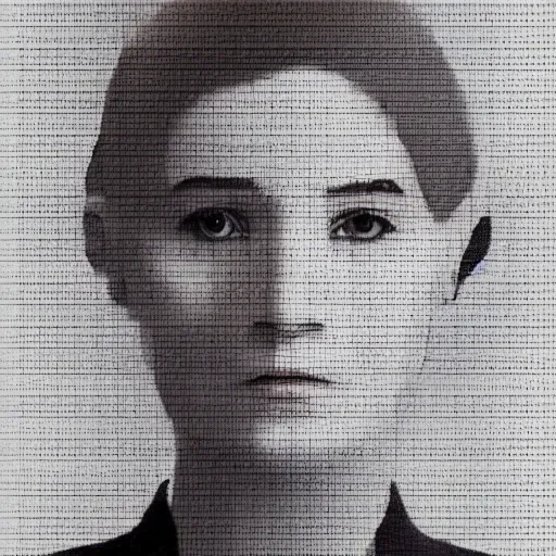 Image similar to portrait of emma watsons in the style of a dot matrix printer print out, art by greg rutkowski