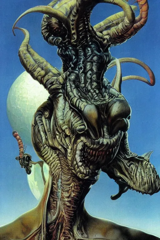 Image similar to extraterrestrial beast by wayne barlow, norman rockwell, boris vallejo