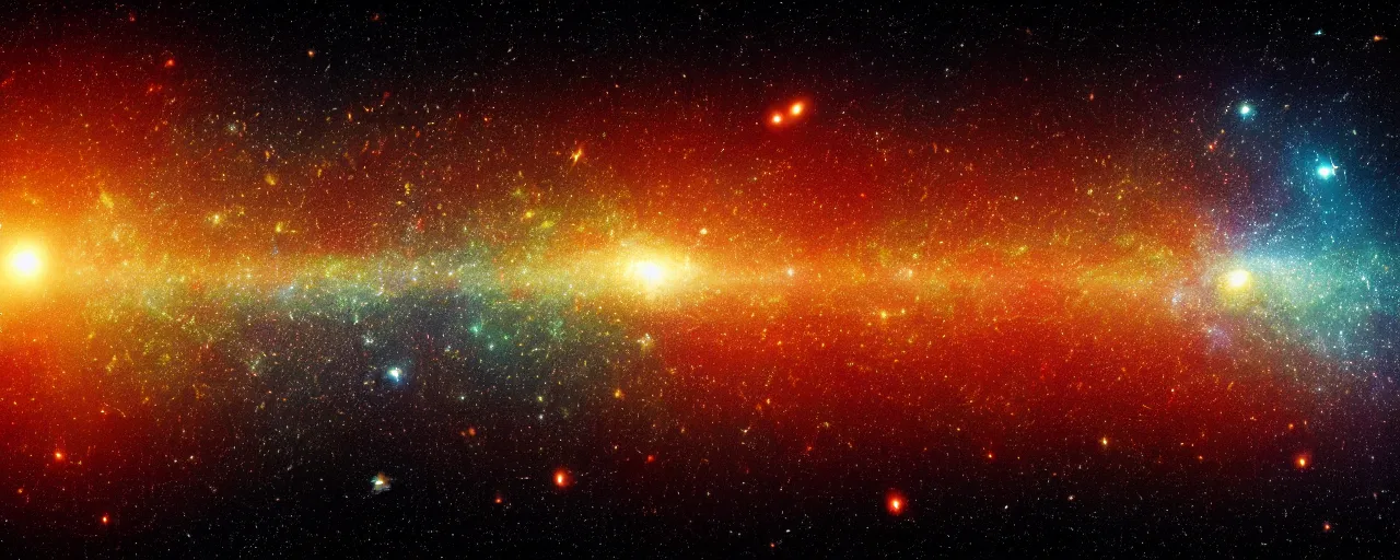 Prompt: The sinuous expansion of the Universe starting from the hot dense state of matter known as the big bang explosion. Cinematic view, 8K resolution, hyper realistic, bokeh effect, volumetric lighting