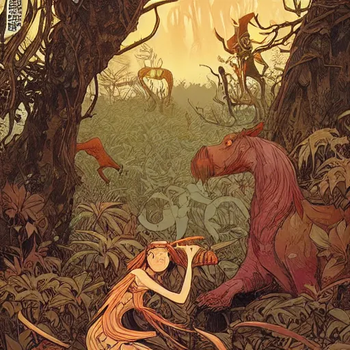 Image similar to portrait of a wood elf surrounded by animals, Borderlands and by Feng Zhu and Loish and Laurie Greasley, Victo Ngai, Andreas Rocha, John Harris