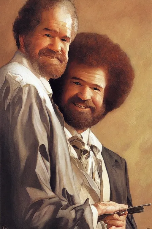 Prompt: bob ross artwork by j c leyendecker