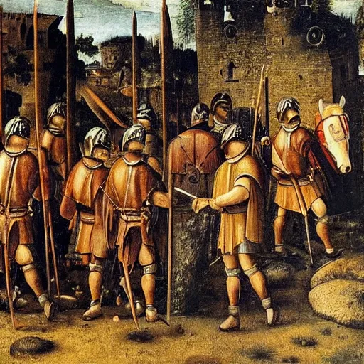 Prompt: hyeronimous bosch depicting a roman legion