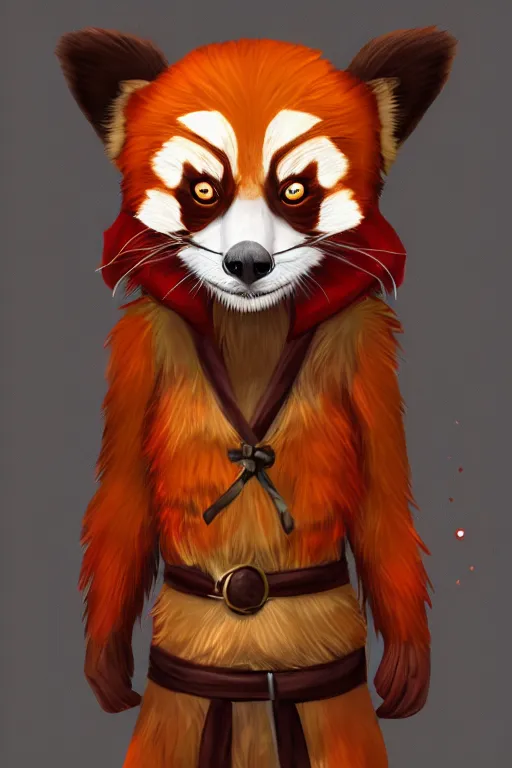 Image similar to anthropomorphic muscled red panda mage, Artstation