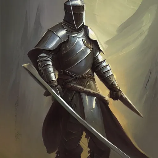 Prompt: a painting of a knight holding a sword, concept art by Magali Villeneuve, featured on cgsociety, fantasy art, concept art, official art, speedpainting