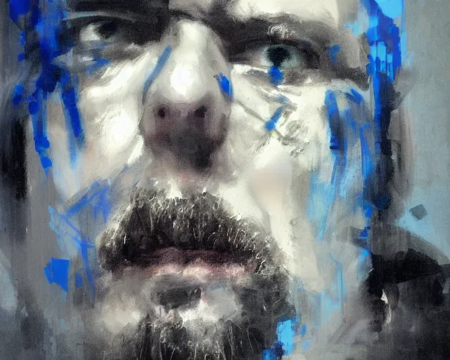 Image similar to portrait of gg allin in shades of grey but with blue by jeremy mann