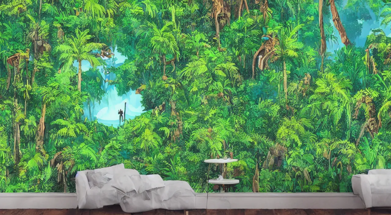 Prompt: close zouk fabric wall fortress landscape jungle dirt a spectacular view cinematic illustration by john kirby