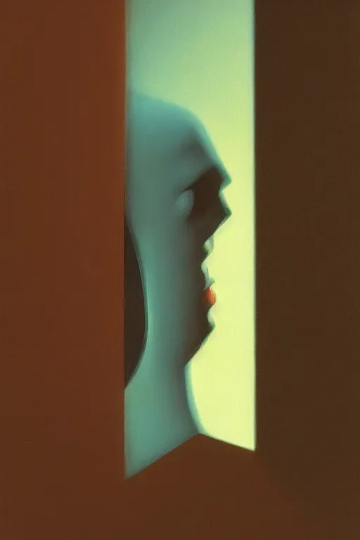 Image similar to woman wearing oculus and digital glitch head edward hopper and james gilleard, zdzislaw beksisnski, higly detailed