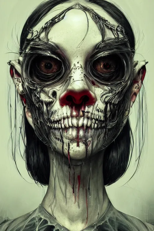 Image similar to portrait of a creepy horror punk girl . intricate abstract. intricate artwork. nightmare fuel. terrifying. by Tooth Wu, wlop, dan mumford , trending on artstation, greg rutkowski very coherent symmetrical artwork. cinematic, hyper realism, high detail, octane render, 8k