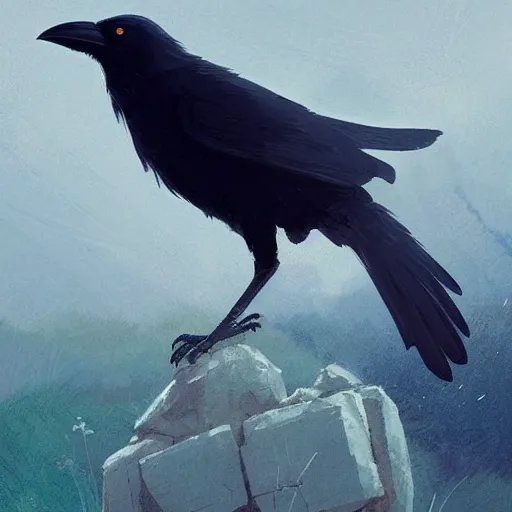 Prompt: a wholesome animation key shot of a crow on a hill, studio ghibli, pixar and disney animation, sharp, anime key art by greg rutkowski, bloom, dramatic lighting