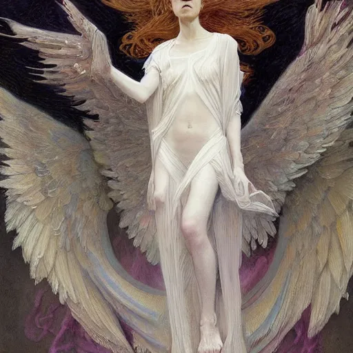 Image similar to epic masterpiece full body portrait a ghost haunting a beautiful angel, by Edgar Maxence and Ross Tran and Michael Whelan