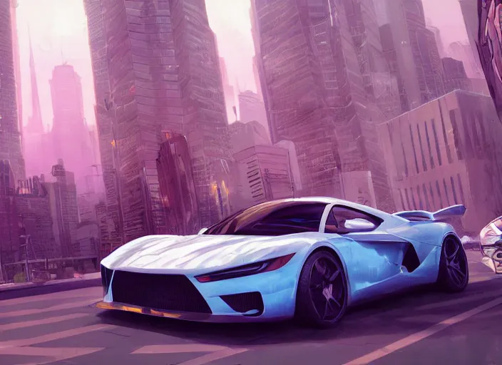 Image similar to a sport car in a city. sharp focus, cinematic pose, cinematic lighting, unreal engine render. art by josan gonzales and moebius and deathburger.