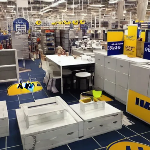 Prompt: a photo of a scary infinite ikea