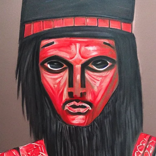 Image similar to portrait of an ancient warrior red and black theme