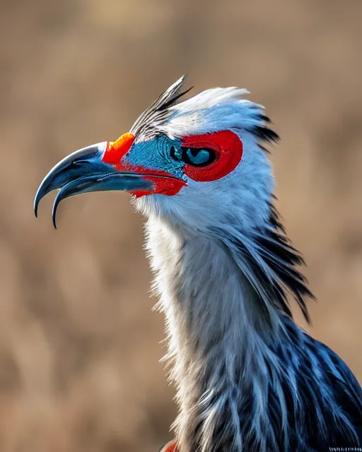 Prompt: closeup picture of secretarybird in savannah, captured on iphone, dlsr, photography