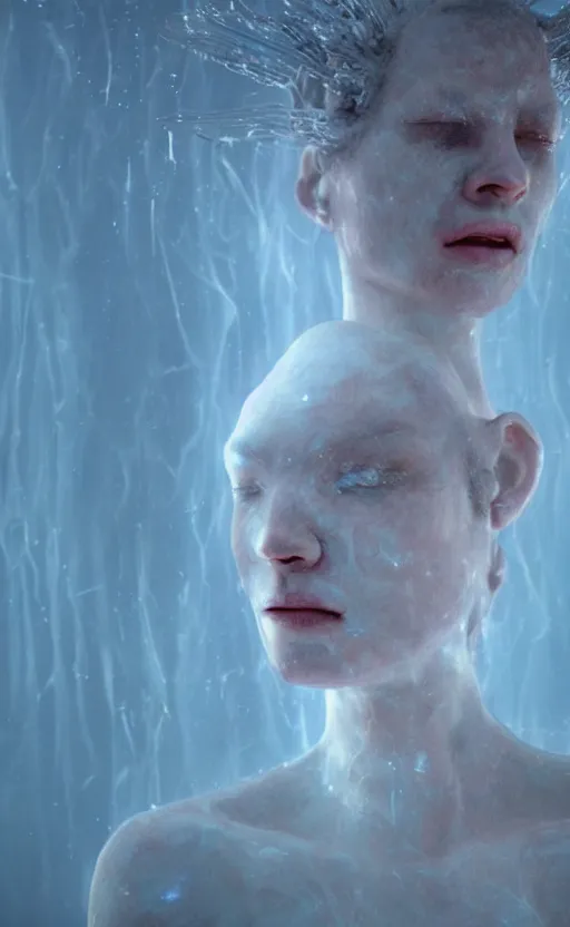 Image similar to extremely detailed cinematic movie still 3 0 7 7 portrait shot of a shining white goddess dancing at the cloud hyperreal skin face by denis villeneuve, wayne barlowe, simon birch, marc simonetti, philippe druillet, beeple, bright volumetric sunlight from above, rich moody colors, closeup, bokeh