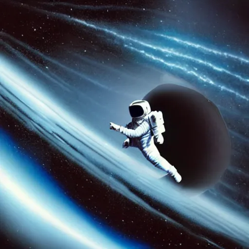 Image similar to astronaut falling into a interstellar black hole