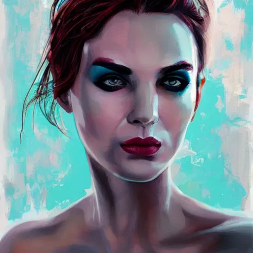 Image similar to woman portrait made out of paint, beautiful, cyborg, comic book art