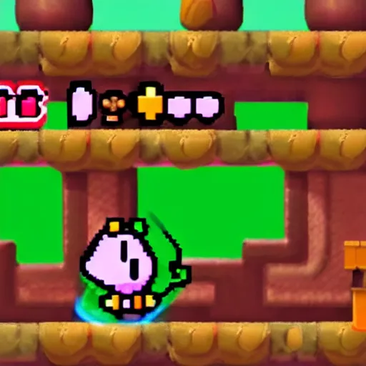 Image similar to kirby consuming himself, kirby's dreamland gameplay