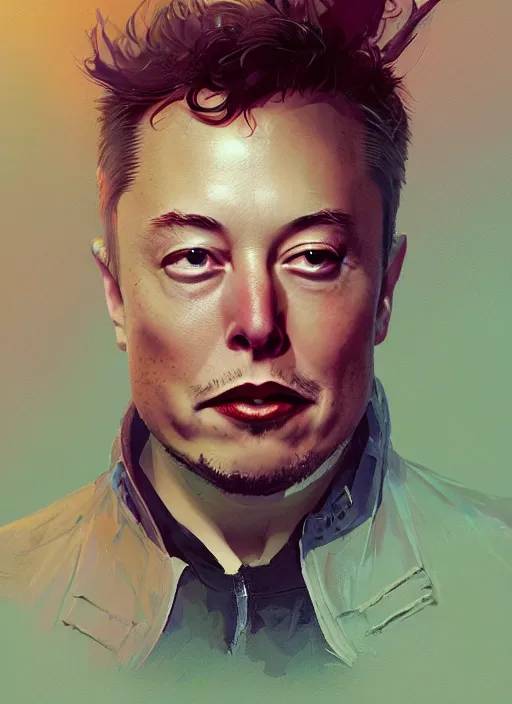 Image similar to a beautiful portrait of elon musk. character design by cory loftis, fenghua zhong, ryohei hase, ismail inceoglu and ruan jia. artstation, volumetric light, detailed, rendered in octane