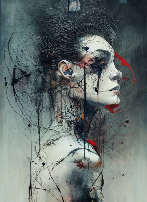 Prompt: transparent acrylic brush strokes, abstract, fine art pencil lines, chaos on canvas, award winning painting, black smoke, rule of thirds, transparent artwork, transparent holes, by chiara bautista and beksinski and norman rockwell and tom bagshaw