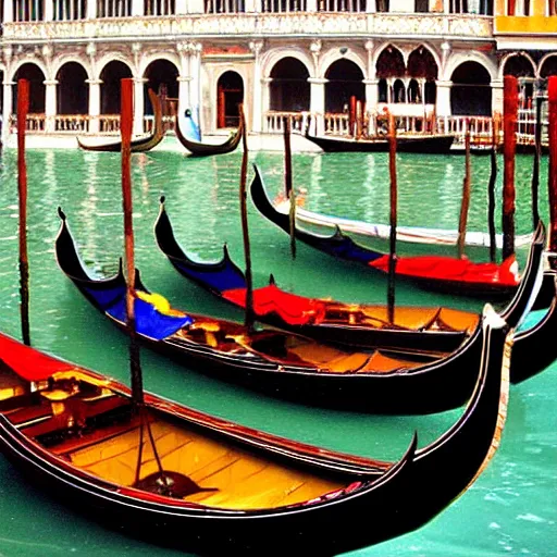 Prompt: venetian gondolas in the style of vrubel