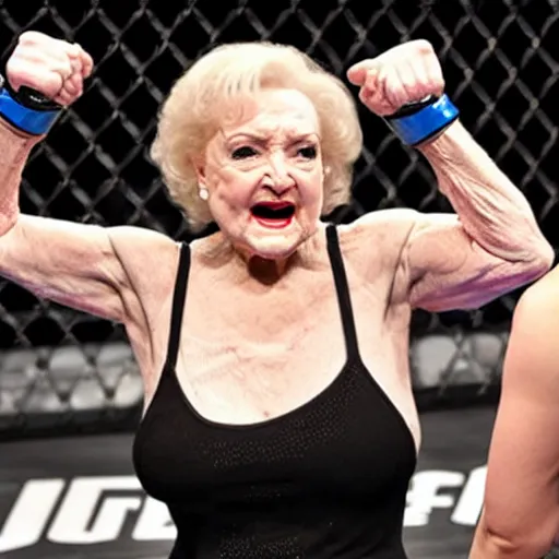 Prompt: betty white fighting in the ufc octagon