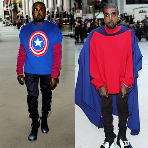 Prompt: kanye west dresses like captain america