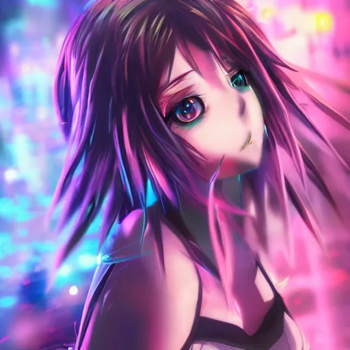 Prompt: anime punk girl, night, emerald, 4 k, ultra realistic, beautiful eyes, epic lighting, machines, high detail, masterpiece, trending on artstation by art germ and akihito tsukushi