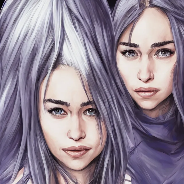 Prompt: Portrait of Emilia Clarke in style of Hotate Yuuki, photorealism, manga