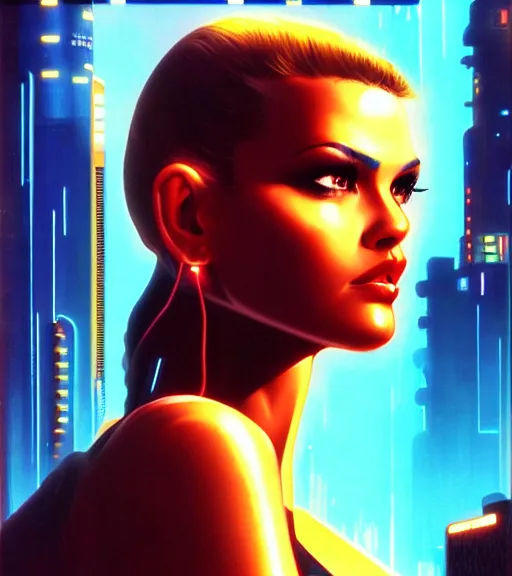 Image similar to cable plugged in, side of head, very very beautiful woman, cyberdeck computer terminal, street level night city, 1 9 7 9 omni magazine cover, style by vincent di fate, artgerm, cyberpunk 2 0 7 7, very coherent, detailed, 4 k resolution, unreal engine, daz