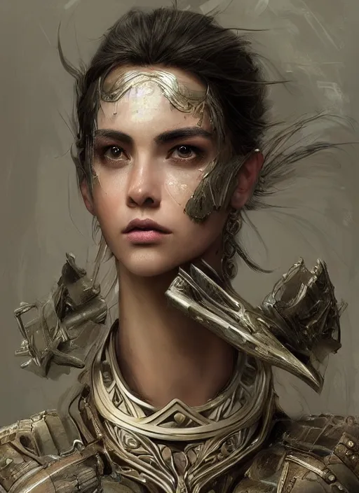 Image similar to a professional portrait of a beautiful young female, clothed in ethereal battle armor, olive skin, long dark hair, beautiful bone structure, symmetrical facial features, intricate, elegant, digital painting, concept art, smooth, sharp focus, finely detailed, illustration, from Valerian and the City of a Thousand Planets, in the style of Ruan Jia and Mandy Jurgens and Artgerm and Greg Rutkowski and William-Adolphe Bouguerea