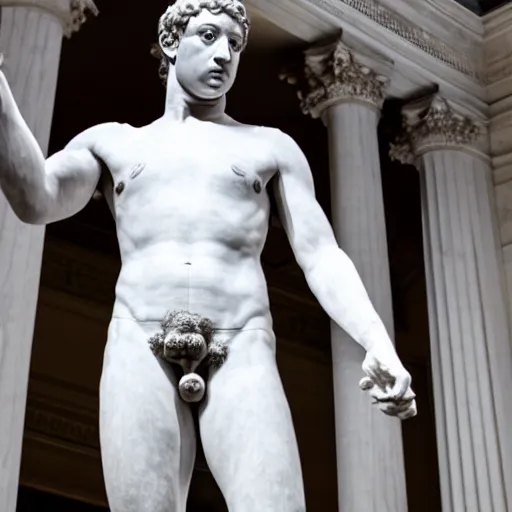 Prompt: Mark Zuckerberg marble statue by Michelangelo, Metropolitan Museum of Fine Art, 85mm f/1.4