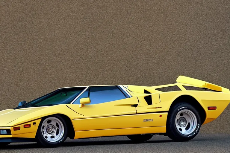 Image similar to new vehicle, smooth, sharp focus, colorsponge, Jon Sibal, blend art styles from Lamborghini Countach 1980 and Chevrolet Corvette C2 1969 together.